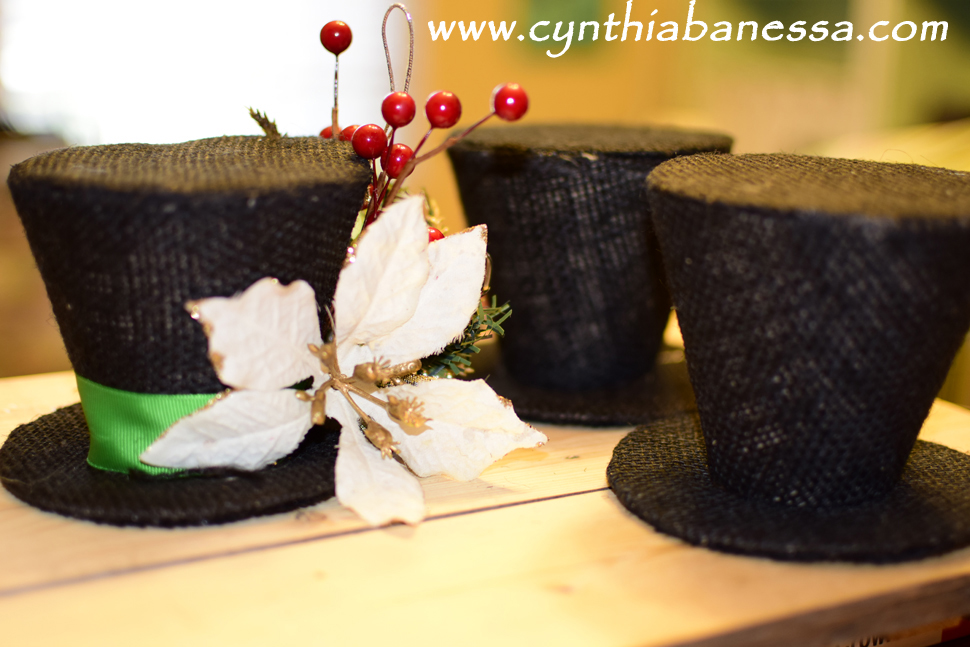 burlap top hat Christmas ornament