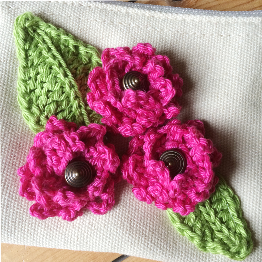 Canvas Pouch with Crochet Flowers 3